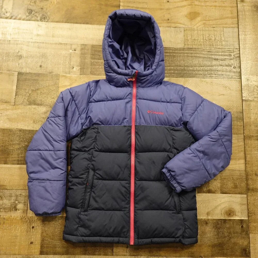 Columbia Pike Lake Insulated Jacket Girls Large Navy Blue‎ Omni-Heat Hooded